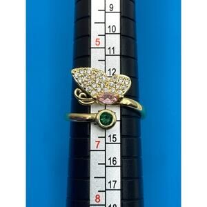 Pink Crystal Gold Overlay Butterfly Ring Made with SWAROVSKI Elements Sz 7